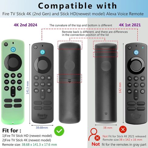 علبة الغلاف عن بُعد (2pcs) متوافقة مع Fire TV Stick HD 4K 2nd (2024 تم إصدارها) / Pioneer Alexa Voice Remote ، غلاف السيليكون المضاد للانزلاق مع حزام معصم (أخضر ، أزرق ، كلاهما توهج) in Saudi Arabia