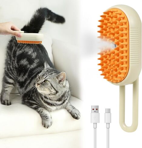 Nepfaivy Cat Steam Brush for Shedding - Steaming Cat Brushes for Indoor Cats with Release Button, Steam Slicker Brush for Dogs, Rechargeable Pet Spray Water Hair Removal Comb for Massage, Grooming in Saudi Arabia