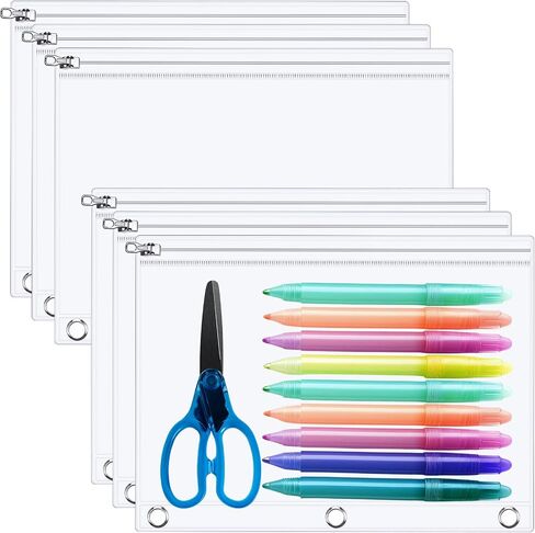 LINCIA 24 Pack Clear Pencil Pouch for 3 Ring Binder Pencil Case with Metal Zipper 3 Ring Binder Pocket Inserts Bag 10 × 7 '' in Kuwait