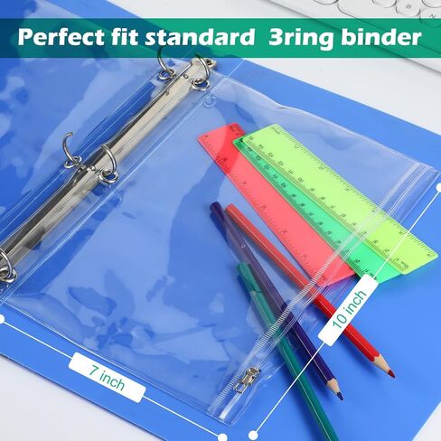LINCIA 24 Pack Clear Pencil Pouch for 3 Ring Binder Pencil Case with Metal Zipper 3 Ring Binder Pocket Inserts Bag 10 × 7 '' in Kuwait