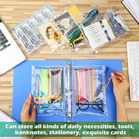 LINCIA 24 Pack Clear Pencil Pouch for 3 Ring Binder Pencil Case with Metal Zipper 3 Ring Binder Pocket Inserts Bag 10 × 7 '' in Kuwait