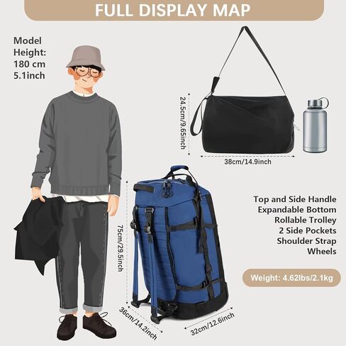 29" 86L Foldable Wheeled Duffle Bag, Waterproof Travel Rolling Backpack with Quilted Bottom, Army Green in Kuwait