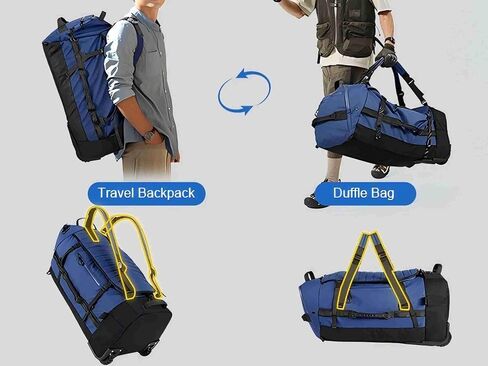 29" 86L Foldable Wheeled Duffle Bag, Waterproof Travel Rolling Backpack with Quilted Bottom, Army Green in Kuwait