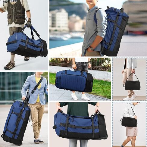 29" 86L Foldable Wheeled Duffle Bag, Waterproof Travel Rolling Backpack with Quilted Bottom, Army Green in Kuwait