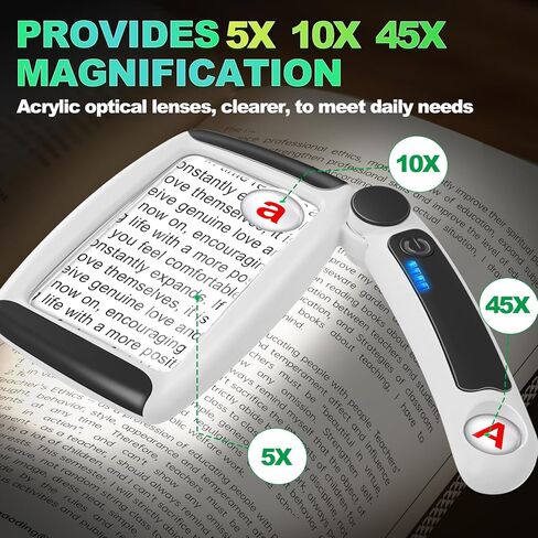5X 10X 45X Magnifying Glass with Light Rechargeable Magnifying Glass for Reading 20 LED Light Adjusting Brightness Folding Handheld Magnifier for Books Small Print Ideal Gift for Seniors Elderly in Kuwait