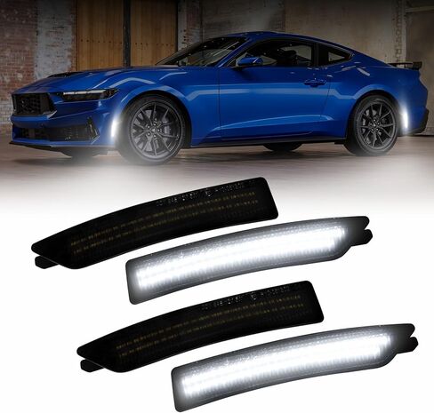AUTOONE Upgraded Rear LED Side Marker Lights Compatible With Ford Mustang 2015-2023, White Parking Lamps, Smoked Lens Driver & Passenger Side Bumper Lights, 2PCS in Kuwait