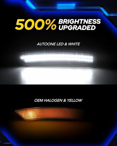 AUTOONE Upgraded Rear LED Side Marker Lights Compatible With Ford Mustang 2015-2023, White Parking Lamps, Smoked Lens Driver & Passenger Side Bumper Lights, 2PCS in Kuwait