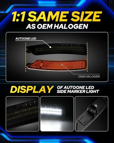 AUTOONE Upgraded Rear LED Side Marker Lights Compatible With Ford Mustang 2015-2023, White Parking Lamps, Smoked Lens Driver & Passenger Side Bumper Lights, 2PCS in Kuwait