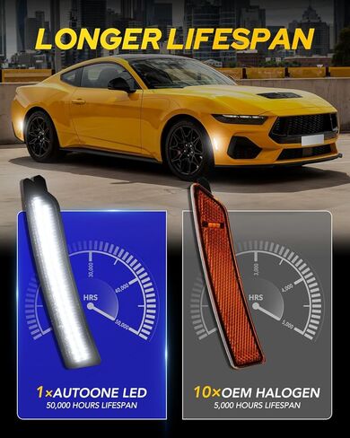 AUTOONE Upgraded Rear LED Side Marker Lights Compatible With Ford Mustang 2015-2023, White Parking Lamps, Smoked Lens Driver & Passenger Side Bumper Lights, 2PCS in Kuwait