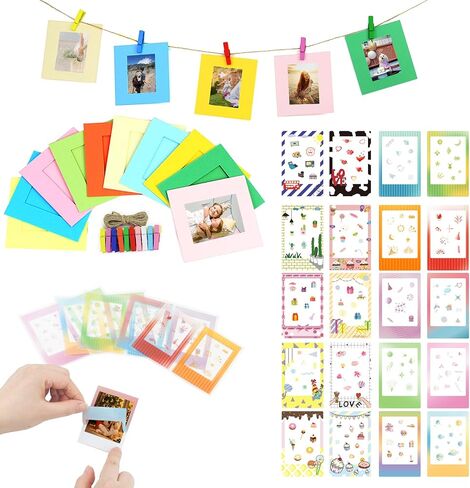 2x3 Mini Picture Accessory Kit ، لمجموعة عرض Fujifilm Instax 12-in-1 ، إطارات صور صغيرة مع أغلفة ، إطارات ورقية معلقة ، ملصقات حدودية مضحكة هدية كبيرة للكاميرا الصغيرة in Saudi Arabia