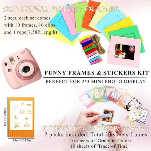 2x3 Mini Picture Accessory Kit ، لمجموعة عرض Fujifilm Instax 12-in-1 ، إطارات صور صغيرة مع أغلفة ، إطارات ورقية معلقة ، ملصقات حدودية مضحكة هدية كبيرة للكاميرا الصغيرة in Saudi Arabia