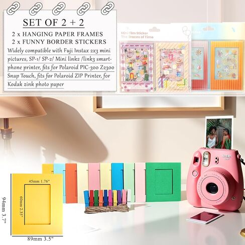2x3 Mini Picture Accessory Kit ، لمجموعة عرض Fujifilm Instax 12-in-1 ، إطارات صور صغيرة مع أغلفة ، إطارات ورقية معلقة ، ملصقات حدودية مضحكة هدية كبيرة للكاميرا الصغيرة in Saudi Arabia