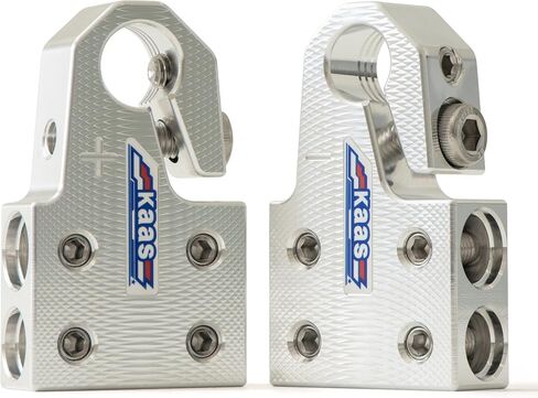 Kaas 8-Way Lead Acid Battery Terminal Connector, Metallic Silver, Positive and Negative Set, Heavy Duty Battery Terminals, for SAE/DIN/EN Tapered Top Post, Compatible with 8AWG to 4/0 AWG in Kuwait
