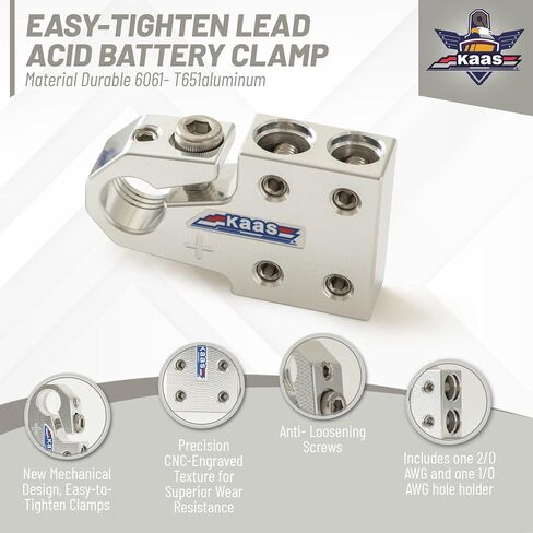 Kaas 8-Way Lead Acid Battery Terminal Connector, Metallic Silver, Positive and Negative Set, Heavy Duty Battery Terminals, for SAE/DIN/EN Tapered Top Post, Compatible with 8AWG to 4/0 AWG in Kuwait