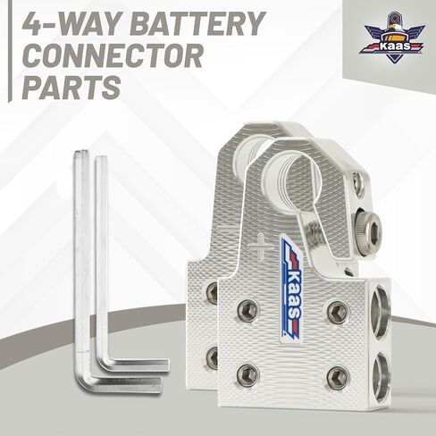 Kaas 8-Way Lead Acid Battery Terminal Connector, Metallic Silver, Positive and Negative Set, Heavy Duty Battery Terminals, for SAE/DIN/EN Tapered Top Post, Compatible with 8AWG to 4/0 AWG in Kuwait