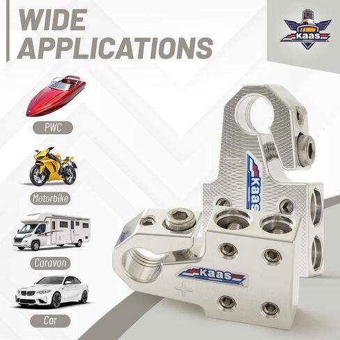 Kaas 8-Way Lead Acid Battery Terminal Connector, Metallic Silver, Positive and Negative Set, Heavy Duty Battery Terminals, for SAE/DIN/EN Tapered Top Post, Compatible with 8AWG to 4/0 AWG in Kuwait