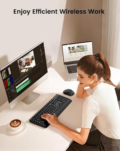 لوحة المفاتيح والماوس Seenda Bluetooth ، USB + Bluetooth متعدد الأجهزة ، مجموعة الماوس لوحة مفاتيح مريحة ، مجموعة لاسلكية كاملة الحجم متوافقة مع Mac OS/Windows PCS Computers Macbooks - الزر الأخضر in Saudi Arabia