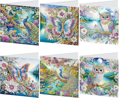 Jishshay 8 PCS Art Art Art Cards Diamond Paint Painting بطاقات المعايدة مجموعات فنية الماس للبالغين بطاقات عيد ميلاد البالغين بطاقات الطلاء الماس فارغة لعيد ميلاد العطلة مع مظروف الطيور in Saudi Arabia