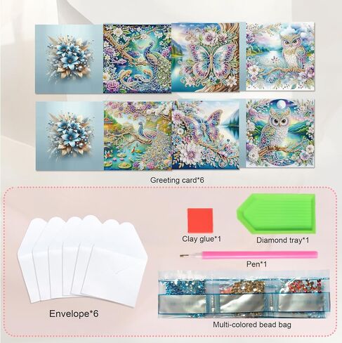 Jishshay 8 PCS Art Art Art Cards Diamond Paint Painting بطاقات المعايدة مجموعات فنية الماس للبالغين بطاقات عيد ميلاد البالغين بطاقات الطلاء الماس فارغة لعيد ميلاد العطلة مع مظروف الطيور in Saudi Arabia