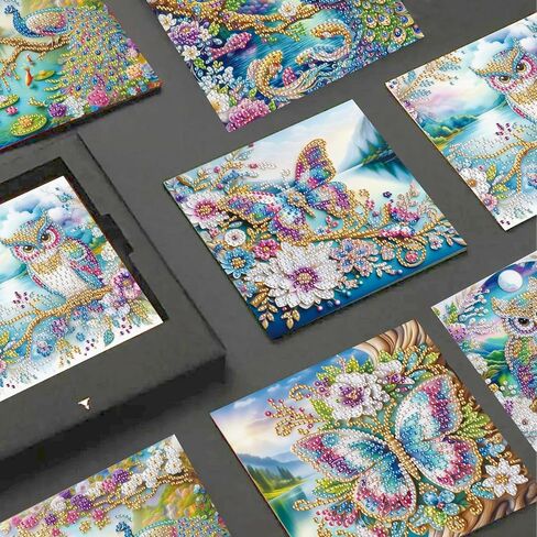 Jishshay 8 PCS Art Art Art Cards Diamond Paint Painting بطاقات المعايدة مجموعات فنية الماس للبالغين بطاقات عيد ميلاد البالغين بطاقات الطلاء الماس فارغة لعيد ميلاد العطلة مع مظروف الطيور in Saudi Arabia