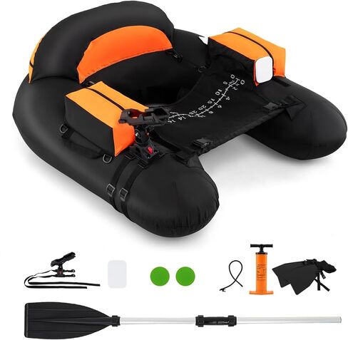 Goplus Inflatable Float Tube, Fishing Belly Boat with Fish Ruler, Pump, Storage Bag, Adjustable Straps, Fishing Float Tube for Angling, 350LBS Load Capacity in Kuwait