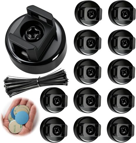 12Pcs Magnetic Cable Zip Tie Mounts with Duty Zip | Multipurpose Magnetic Cable Holder for Cable Management | Includes Adhesive Tabs for Non-metal Surfaces, Suitable for Walls, Tables and Cars in Saudi Arabia