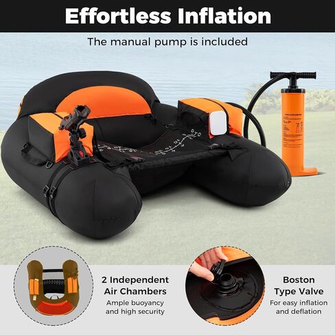 Goplus Inflatable Float Tube, Fishing Belly Boat with Fish Ruler, Pump, Storage Bag, Adjustable Straps, Fishing Float Tube for Angling, 350LBS Load Capacity in Kuwait