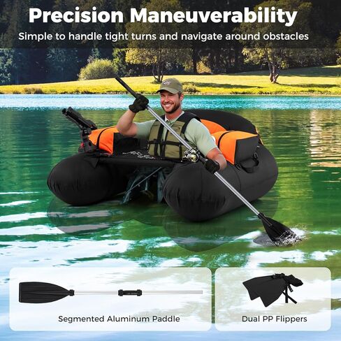 Goplus Inflatable Float Tube, Fishing Belly Boat with Fish Ruler, Pump, Storage Bag, Adjustable Straps, Fishing Float Tube for Angling, 350LBS Load Capacity in Kuwait