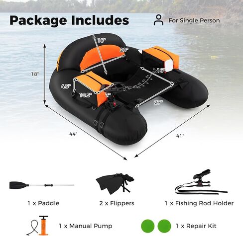 Goplus Inflatable Float Tube, Fishing Belly Boat with Fish Ruler, Pump, Storage Bag, Adjustable Straps, Fishing Float Tube for Angling, 350LBS Load Capacity in Kuwait