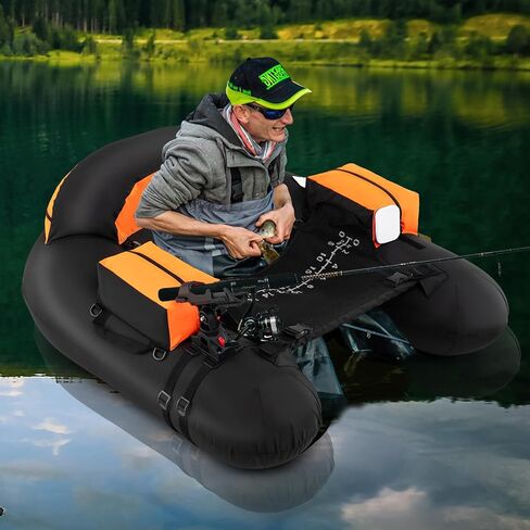 Goplus Inflatable Float Tube, Fishing Belly Boat with Fish Ruler, Pump, Storage Bag, Adjustable Straps, Fishing Float Tube for Angling, 350LBS Load Capacity in Kuwait