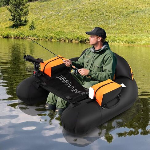 Goplus Inflatable Float Tube, Fishing Belly Boat with Fish Ruler, Pump, Storage Bag, Adjustable Straps, Fishing Float Tube for Angling, 350LBS Load Capacity in Kuwait