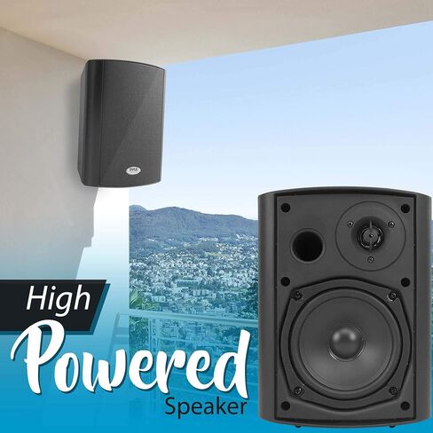 Pyle Wall Mount Home Speaker System - Active Passive Mountable Bookshelf Indoor Studio Garage Patio Stereo Sound Home Theater, Wireless Bluetooth Speaker Set W/Aux & RCA, White in Kuwait