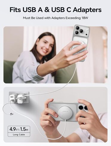 JSAUX Charger for iPhone 17 Magsafe Wireless Charging, Compatible with iPhone 17 Air Pro Max/16/15/14/13/12 Series, Magnetic Mag Safe Charging Pad, Aluminum Alloy, USB & USB C Dual Ports - Blue in Kuwait