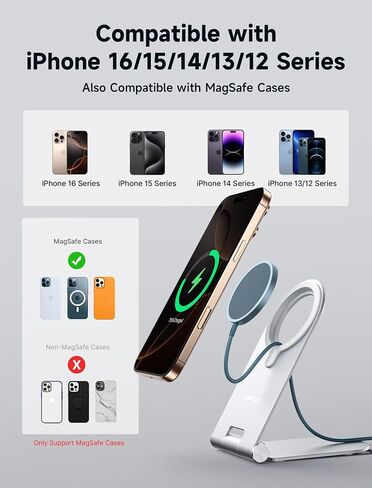 شاحن لاسلكي مغناطيسي JSAUX متوافق مع شاحن MagSafe/iPhone 16/16 Pro/16 Plus/16 Pro Max/iPhone 15 Pro Max Plus/iPhone 14 13 12 Series، لوحة شحن لاسلكية آمنة Mag، شاحن Mag (أزرق) in Kuwait