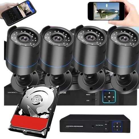3000TVL Home Security System Surveillance DVR Camera Kits, 4pcs Wired 5MP PoE IP Night Vision Cameras Set with AI Motion Person Vehicle Detection, 4K NVR with 512GB Hard Drive for 24-7 Recording in Saudi Arabia