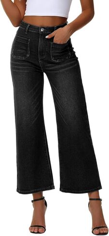 Genleck Women's Wide Leg Jeans – Trendy Cropped Loose Jeans High Waisted Stretchy Capri Denim Pants Baggy Trousers 2024 in Kuwait