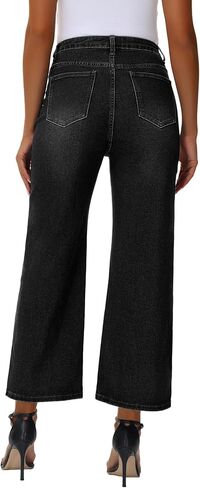Genleck Women's Wide Leg Jeans – Trendy Cropped Loose Jeans High Waisted Stretchy Capri Denim Pants Baggy Trousers 2024 in Kuwait