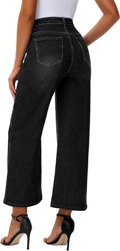 Genleck Women's Wide Leg Jeans – Trendy Cropped Loose Jeans High Waisted Stretchy Capri Denim Pants Baggy Trousers 2024 in Kuwait