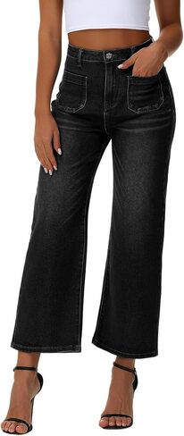 Genleck Women's Wide Leg Jeans – Trendy Cropped Loose Jeans High Waisted Stretchy Capri Denim Pants Baggy Trousers 2024 in Kuwait