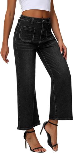 Genleck Women's Wide Leg Jeans – Trendy Cropped Loose Jeans High Waisted Stretchy Capri Denim Pants Baggy Trousers 2024 in Kuwait