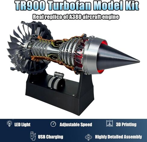 TR900 Turbofan Model Kit ، محرك الطائرات القابل للتعديل مع ضوء LED ، علوم ميكانيكية Aero Engine Enugal Decor in Kuwait