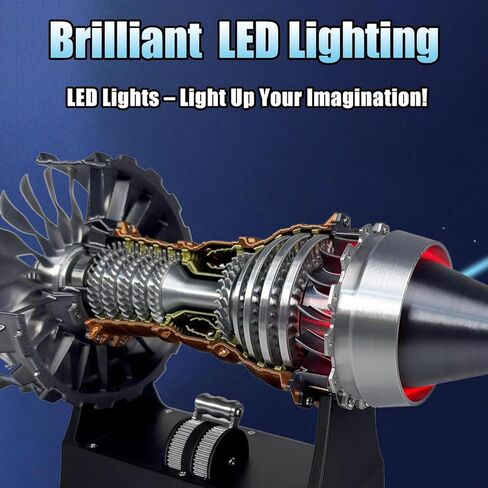 TR900 Turbofan Model Kit ، محرك الطائرات القابل للتعديل مع ضوء LED ، علوم ميكانيكية Aero Engine Enugal Decor in Kuwait