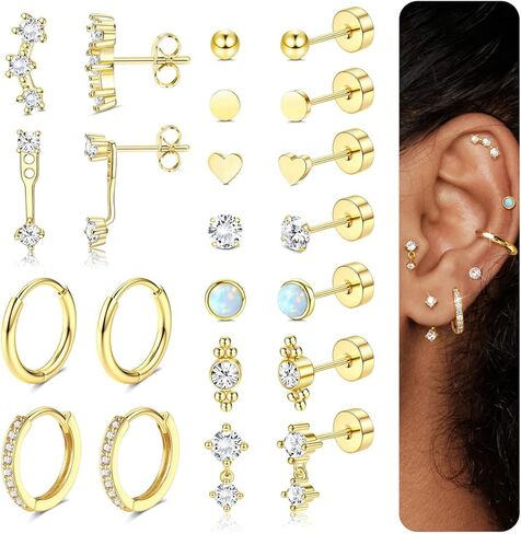 أقراط Loyallook Hypoallergenic المسطحة للنساء العصرية 20G جراحية أقراط الفولاذ المقاوم للصدأ الجراحية in Saudi Arabia