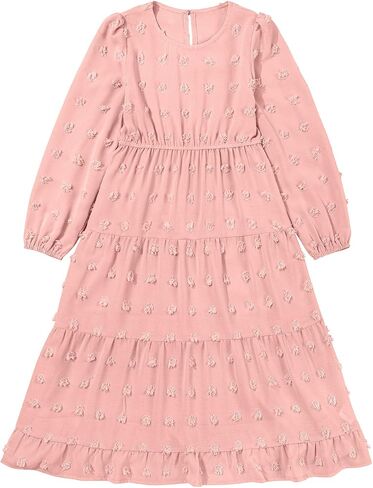 Blibean Tween Girls Fall Dresses Maxi Long Sleeve Polka Dot Outfits مع جيوب من 6 إلى 15 عامًا in Saudi Arabia