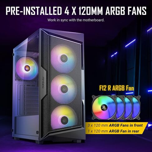 Antec AX1000 ArgB ، 4 × 140 مم من عشاق ArgB PWM ، وحدة تحكم المروحة ، ما يصل إلى 9 مراوح في وقت واحد ، من النوع C 3.2 ، لوحة جانبية زجاجية كاملة ، دعم الرادياتير 360 ملم ، حالة أجهزة كمبيوتر ATX متوسطة السبر ، in Kuwait