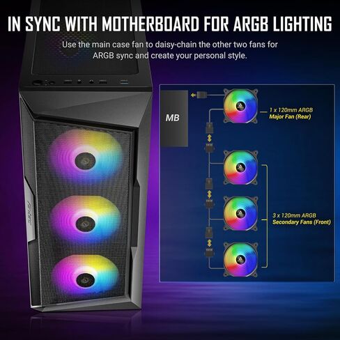 Antec AX1000 ArgB ، 4 × 140 مم من عشاق ArgB PWM ، وحدة تحكم المروحة ، ما يصل إلى 9 مراوح في وقت واحد ، من النوع C 3.2 ، لوحة جانبية زجاجية كاملة ، دعم الرادياتير 360 ملم ، حالة أجهزة كمبيوتر ATX متوسطة السبر ، in Kuwait