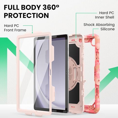 حافظة SEYMAC لهاتف Samsung Galaxy Tab A9+/ A9 Plus مقاس 11 بوصة 2023 (SM-X210/X216/X218)، حافظة واقية شديدة التحمل مقاومة للصدمات مع واقي شاشة، حامل دوار وحزام يد/كتف، أسود in Kuwait