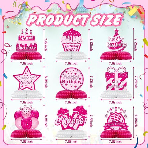 9 Pieces Happy Birthday Party Decorations Birthday Table Centerpieces Happy Birthday Honeycomb Centerpieces for Men and Woman Birthday Party Supplies (Cute Style) in Saudi Arabia