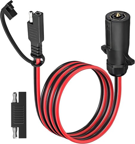 7 Way Trailer Slop إلى 2 Pin Sae Power Supply ، 7 Pin Round RV Trailer Slop to 10 AWG SAE Cable 12V مع محول عكسي لمقطورات شاحنة RV (1.96 قدم) in Kuwait