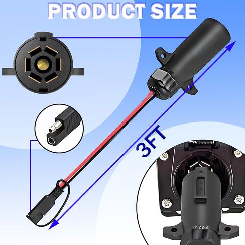 7 Way Trailer Slop إلى 2 Pin Sae Power Supply ، 7 Pin Round RV Trailer Slop to 10 AWG SAE Cable 12V مع محول عكسي لمقطورات شاحنة RV (1.96 قدم) in Kuwait